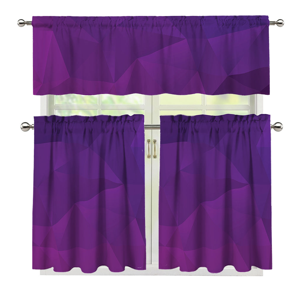 Violet Polygonal Geometric Print 3 Piece Kitchen Curtains