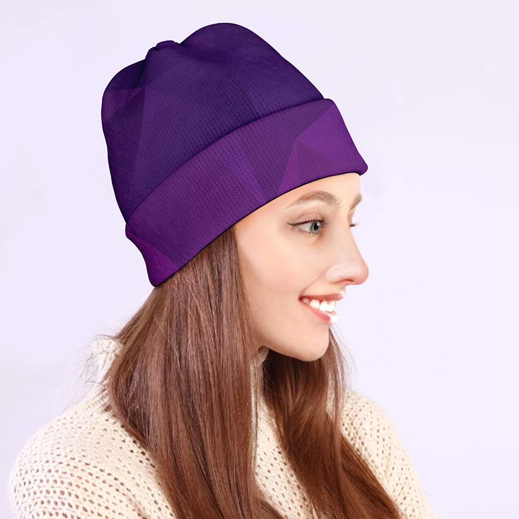 Violet Polygonal Geometric Print Beanie
