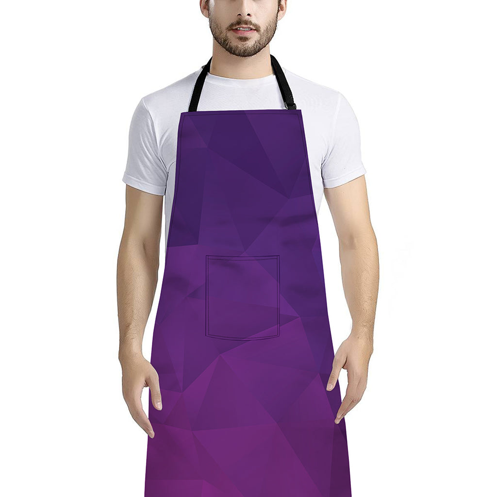 Violet Polygonal Geometric Print Bib Apron With Pocket