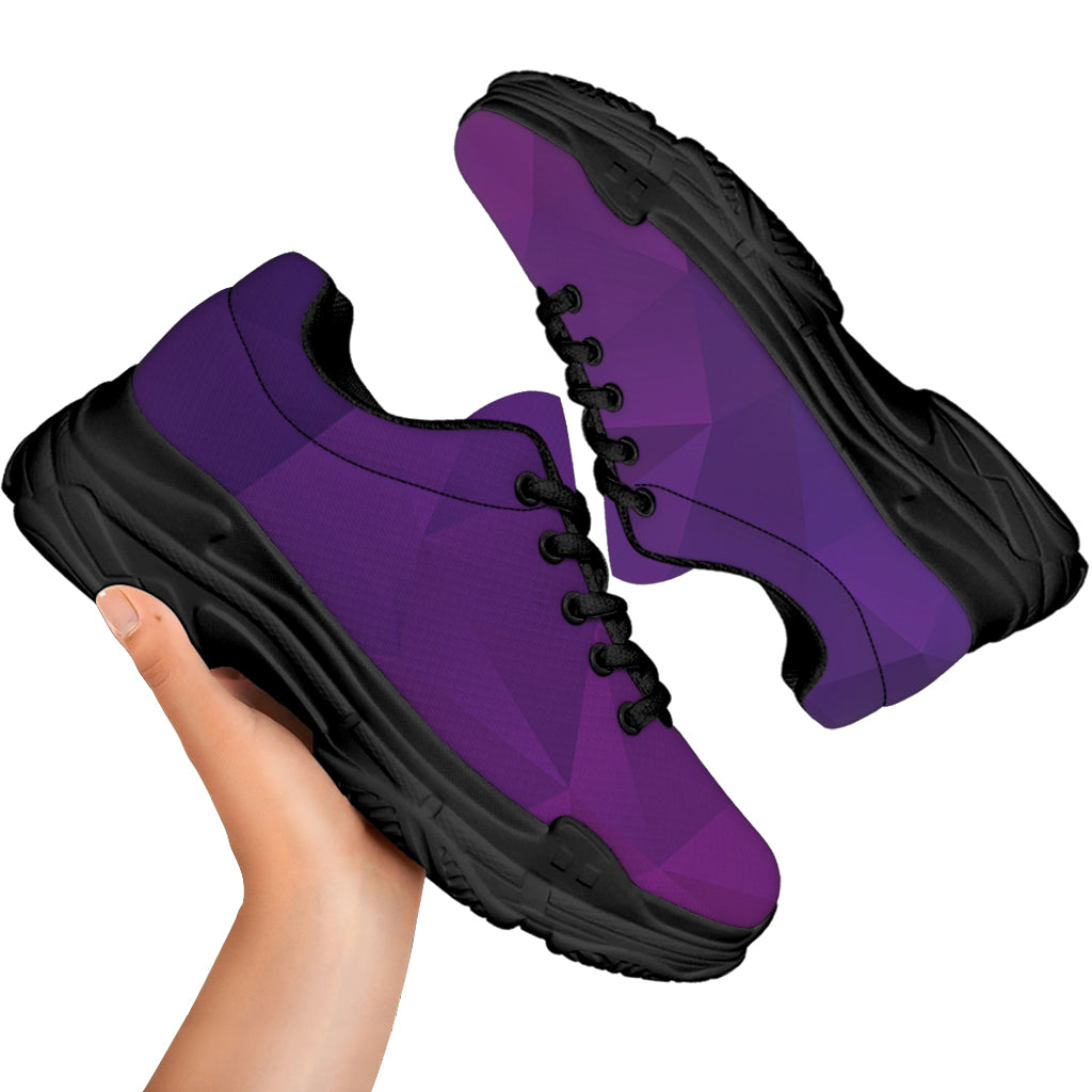 Violet Polygonal Geometric Print Black Chunky Shoes