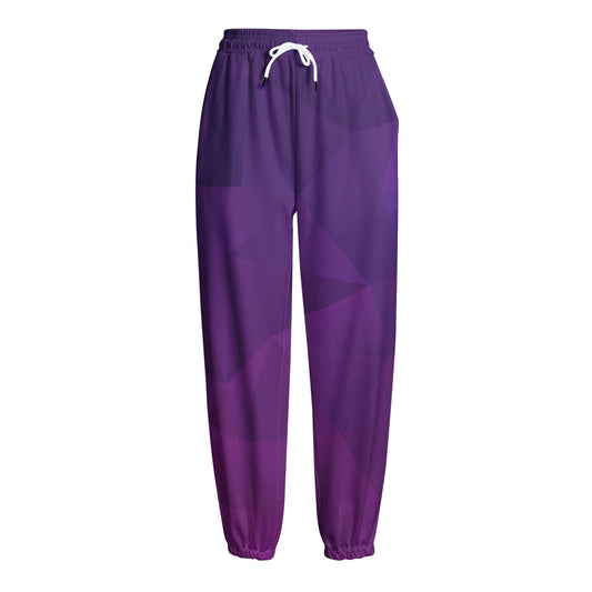 Violet Polygonal Geometric Print Fleece Lined Knit Pants