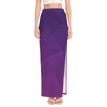 Violet Polygonal Geometric Print High Slit Maxi Skirt