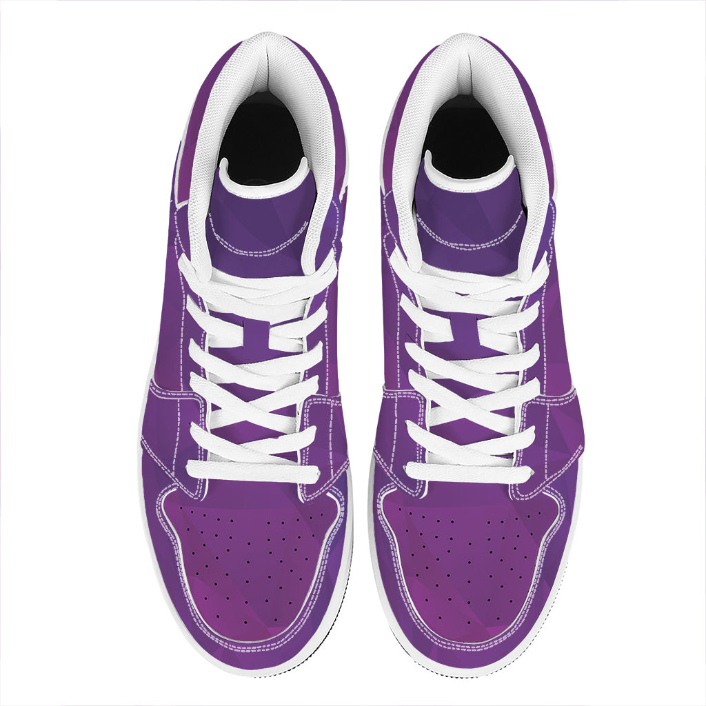 Violet Polygonal Geometric Print High Top Leather Sneakers
