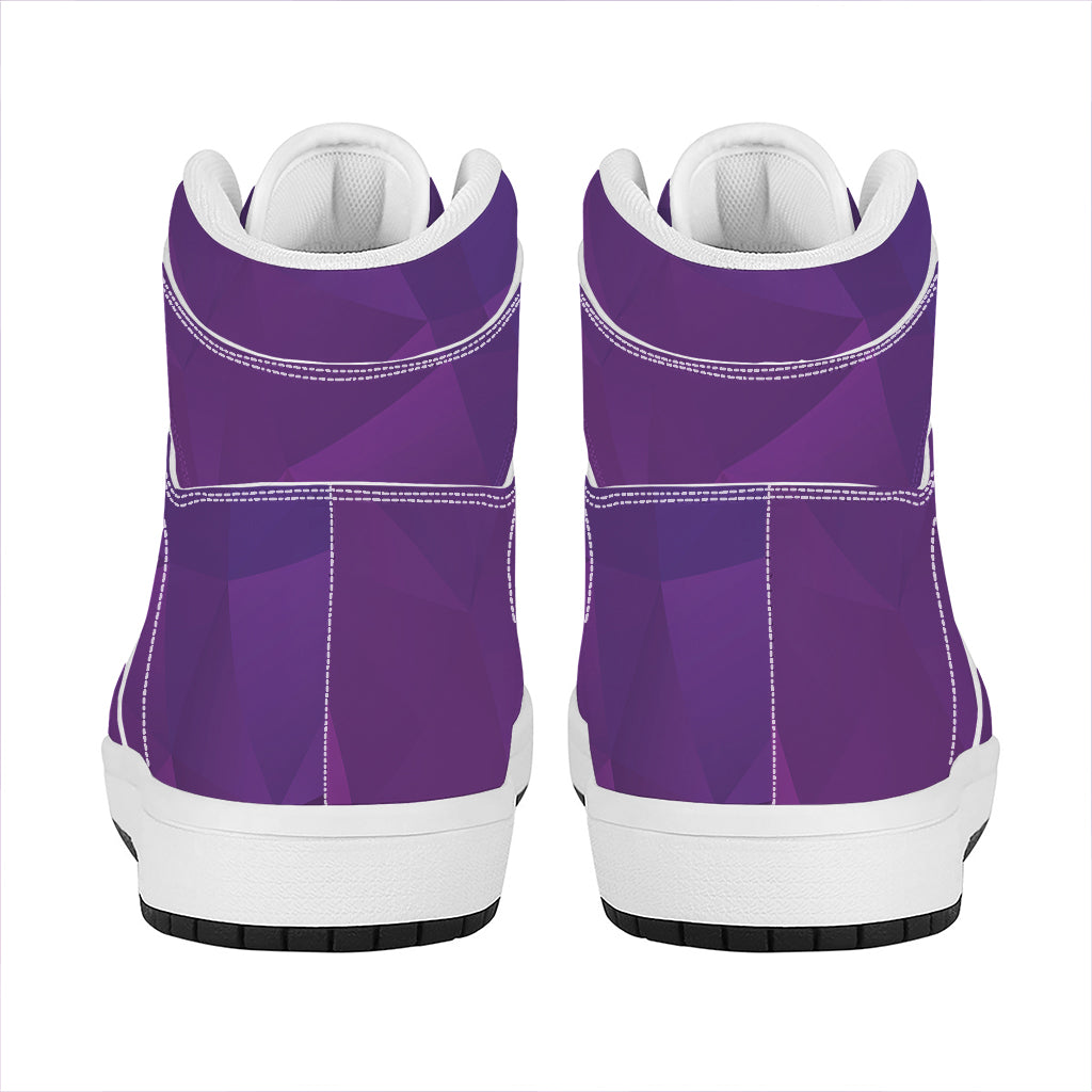 Violet Polygonal Geometric Print High Top Leather Sneakers