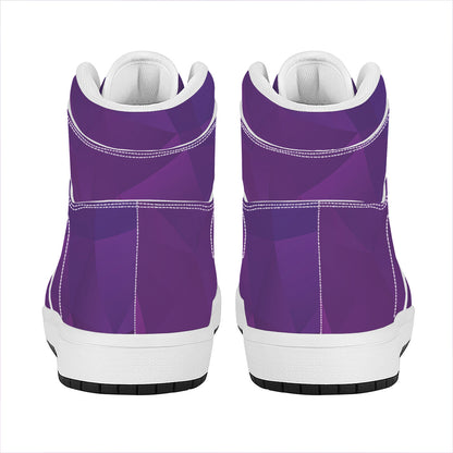 Violet Polygonal Geometric Print High Top Leather Sneakers
