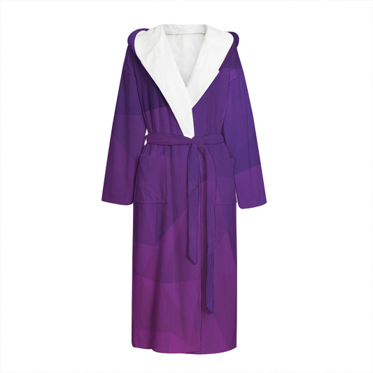 Violet Polygonal Geometric Print Hooded Bathrobe