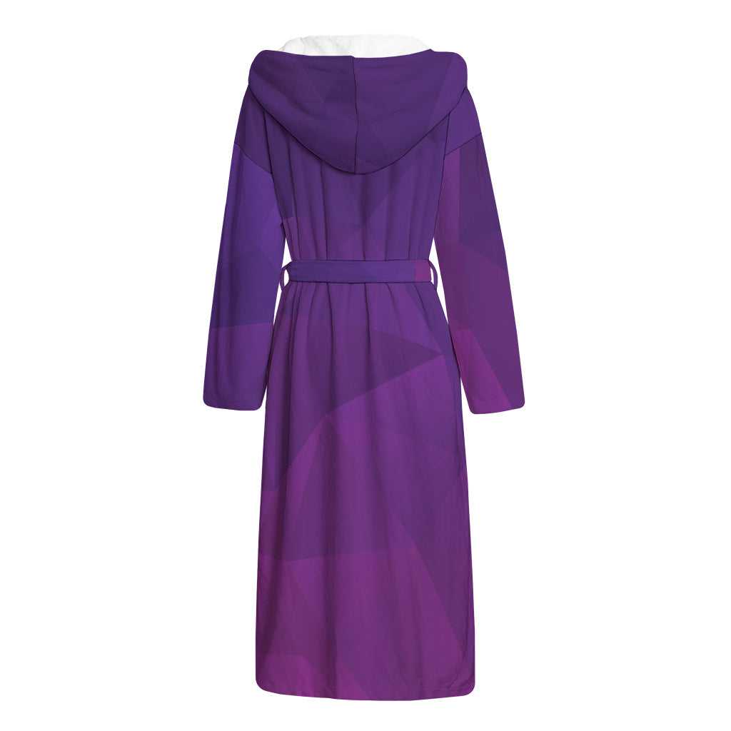 Violet Polygonal Geometric Print Hooded Bathrobe