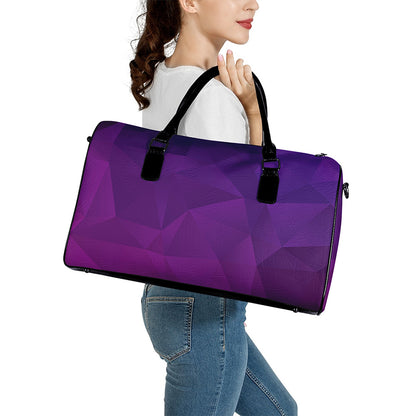 Violet Polygonal Geometric Print Leather Duffle Bag