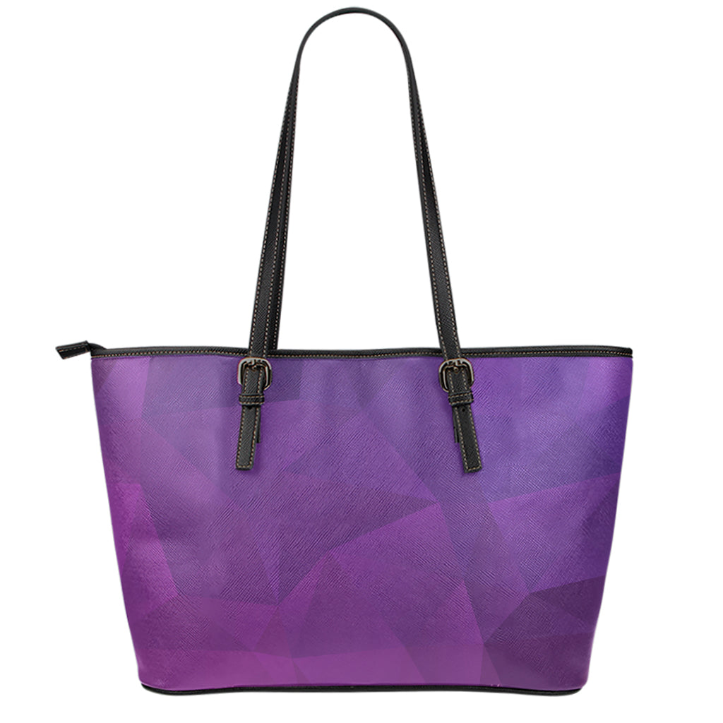 Violet Polygonal Geometric Print Leather Tote Bag