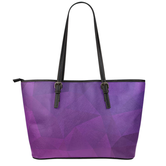 Violet Polygonal Geometric Print Leather Tote Bag