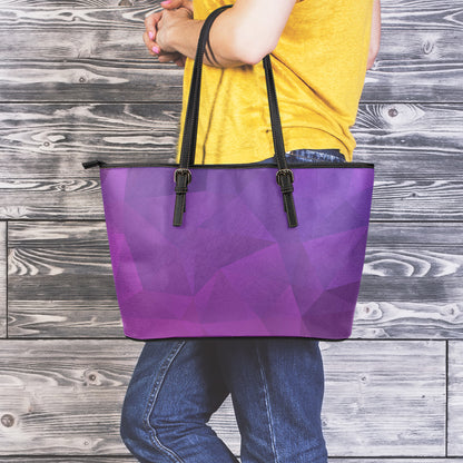 Violet Polygonal Geometric Print Leather Tote Bag