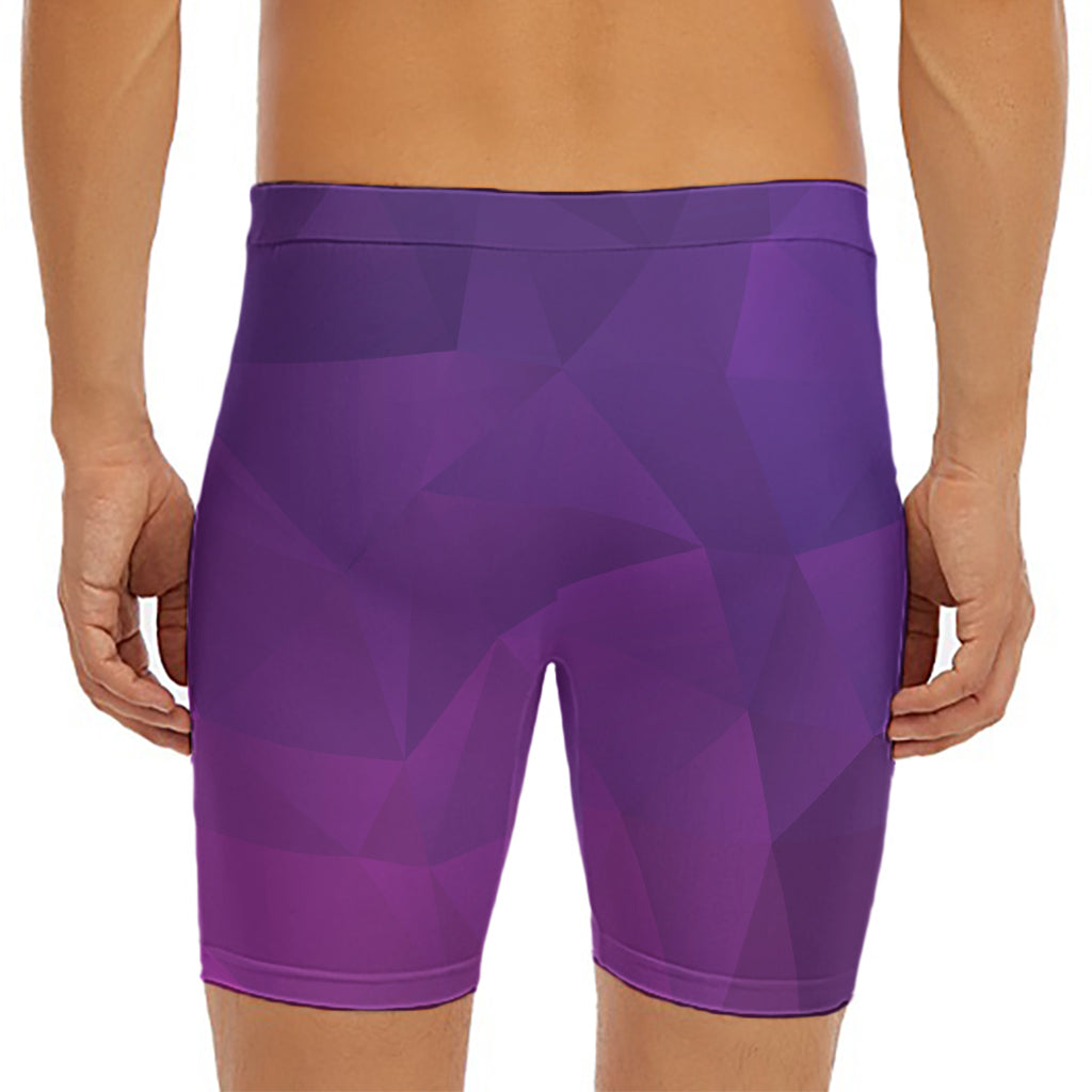 Violet Polygonal Geometric Print Men's Long Boxer Briefs