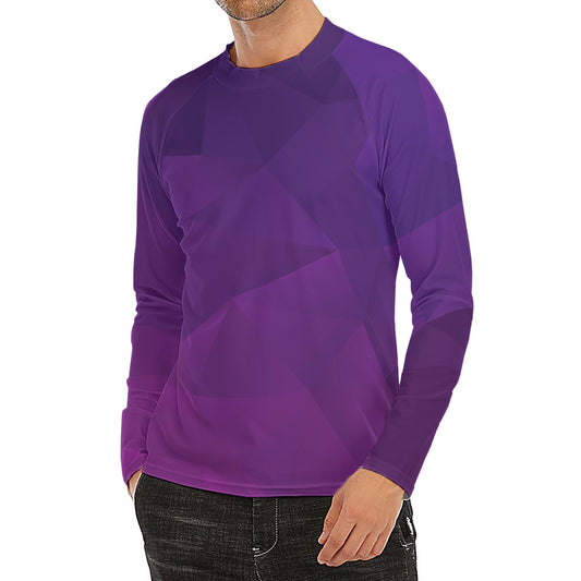 Violet Polygonal Geometric Print Men's Long Sleeve Rash Guard
