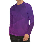 Violet Polygonal Geometric Print Men's Long Sleeve Rash Guard