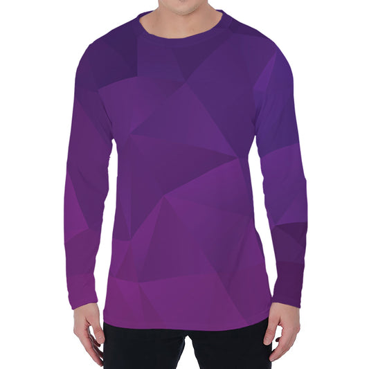 Violet Polygonal Geometric Print Men's Long Sleeve T-Shirt