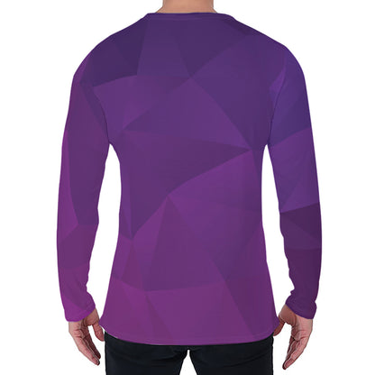 Violet Polygonal Geometric Print Men's Long Sleeve T-Shirt
