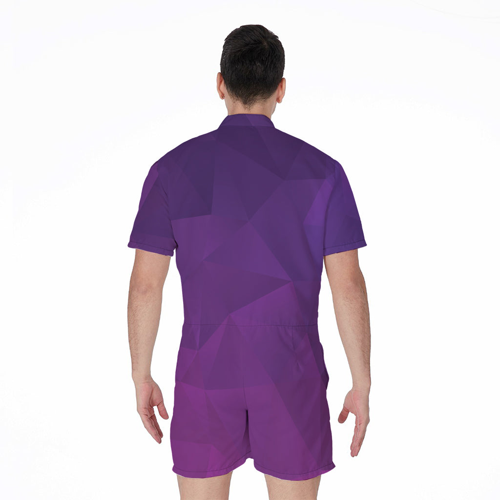 Violet Polygonal Geometric Print Men's Rompers