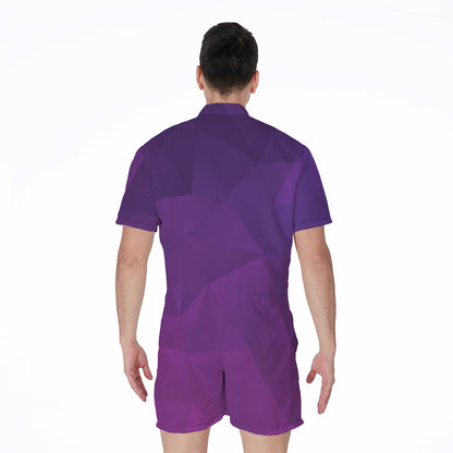 Violet Polygonal Geometric Print Men's Rompers