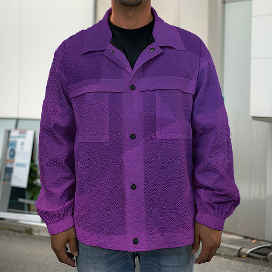 Violet Polygonal Geometric Print Men's Shirt Jacket