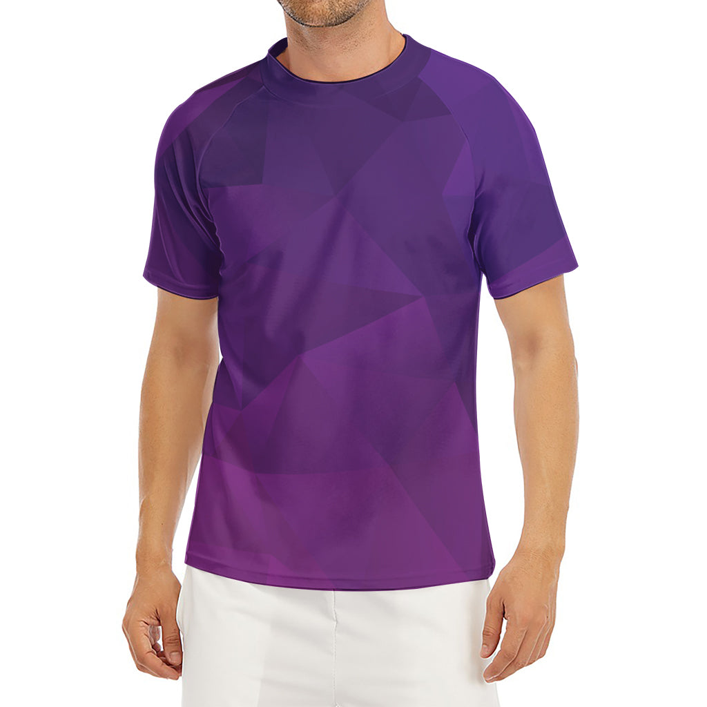 Violet Polygonal Geometric Print Men's Short Sleeve Rash Guard