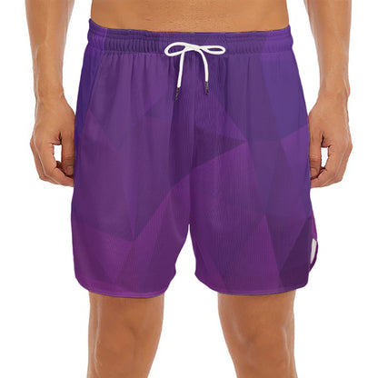 Violet Polygonal Geometric Print Men's Split Running Shorts