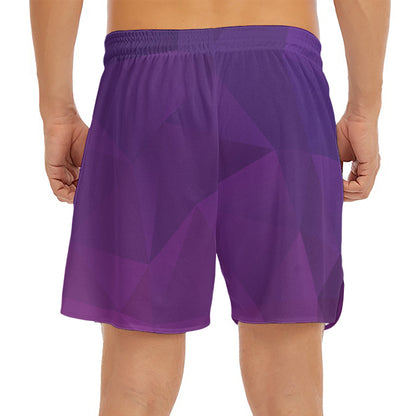 Violet Polygonal Geometric Print Men's Split Running Shorts