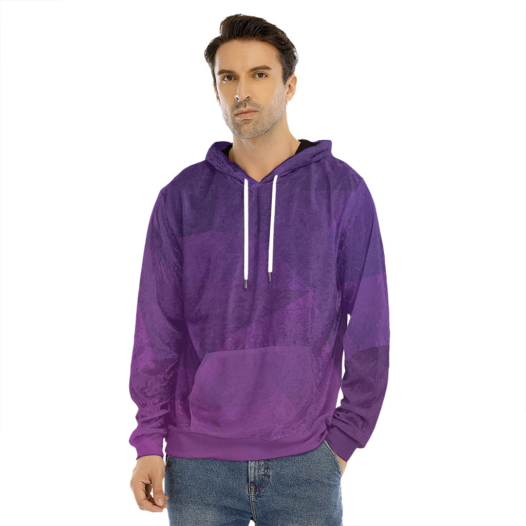 Violet Polygonal Geometric Print Men's Velvet Pullover Hoodie