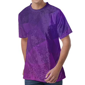 Violet Polygonal Geometric Print Men's Velvet T-Shirt