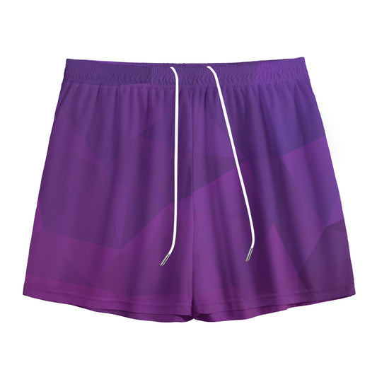 Violet Polygonal Geometric Print Mesh Shorts