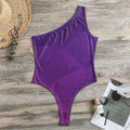 Violet Polygonal Geometric Print One Shoulder Bodysuit
