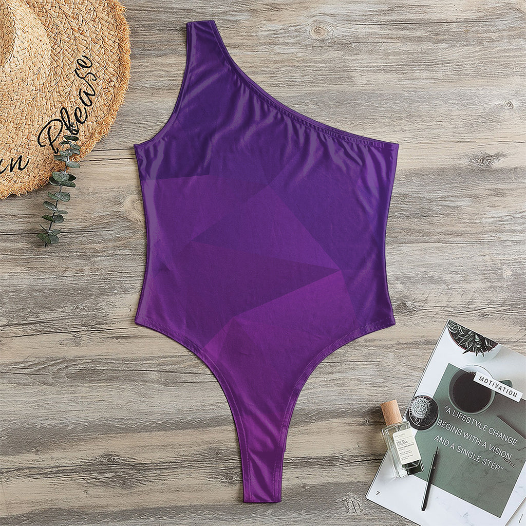 Violet Polygonal Geometric Print One Shoulder Bodysuit