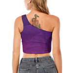Violet Polygonal Geometric Print One Shoulder Crop Top