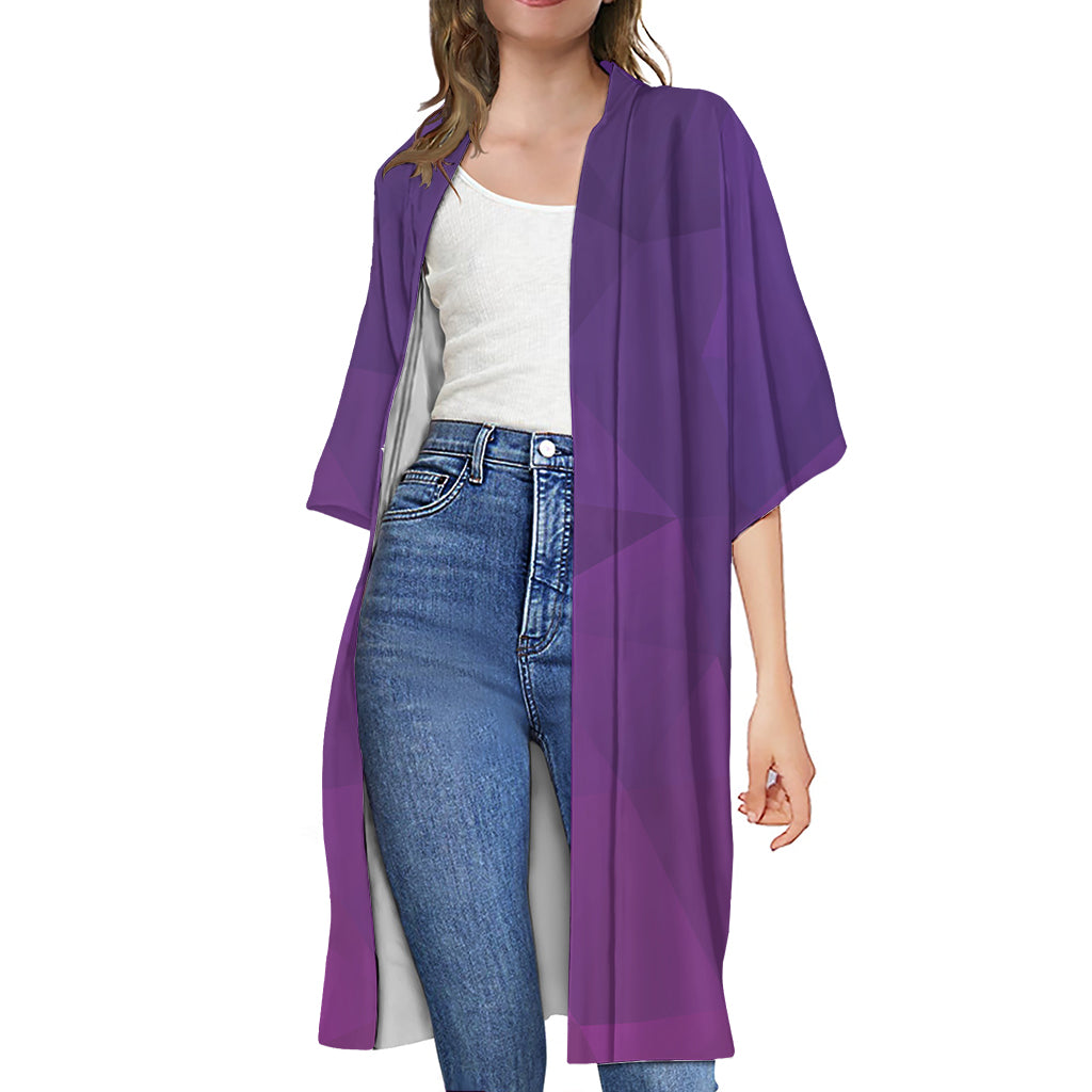 Violet Polygonal Geometric Print Open Front Beach Cover Up