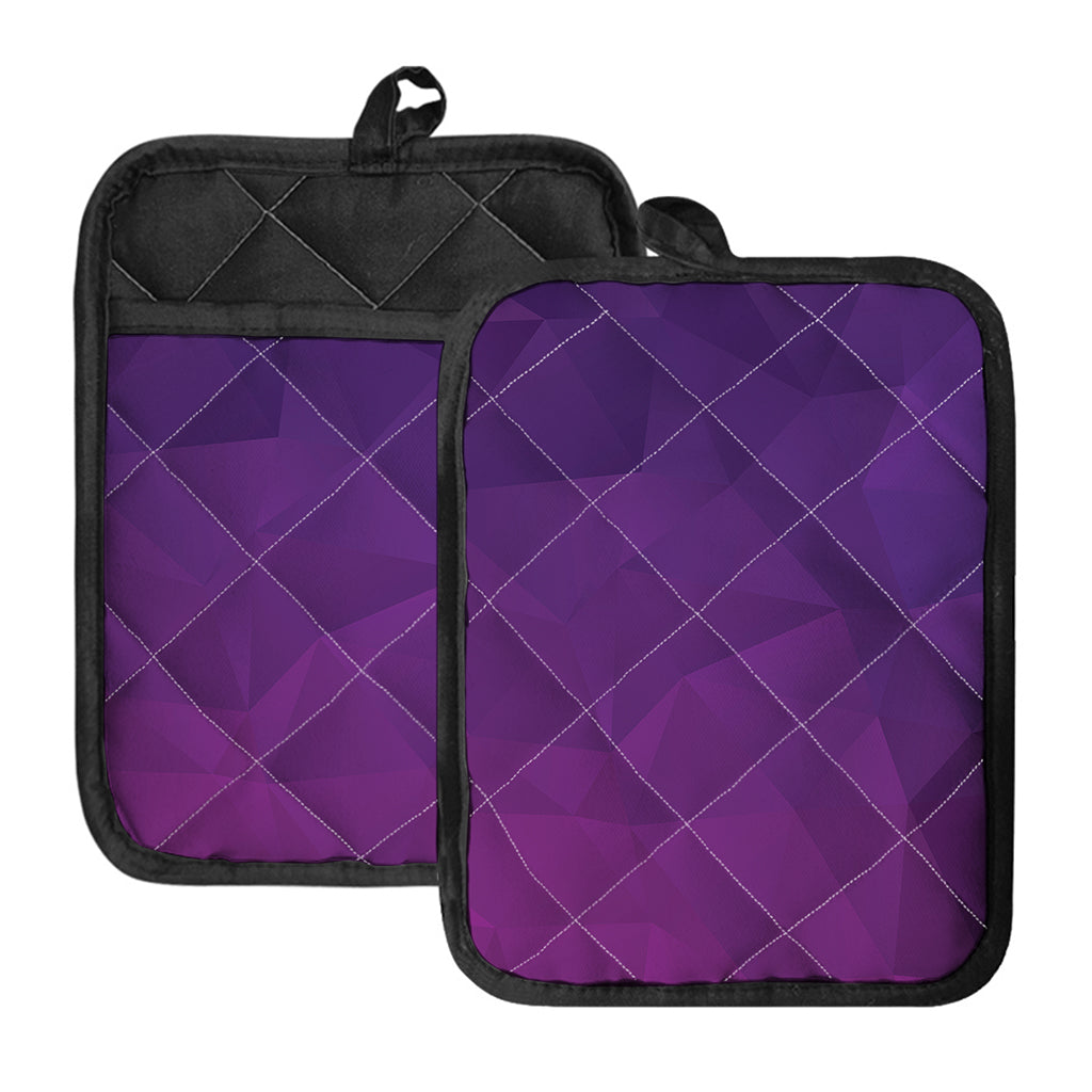 Violet Polygonal Geometric Print Pot Holders With Pocket