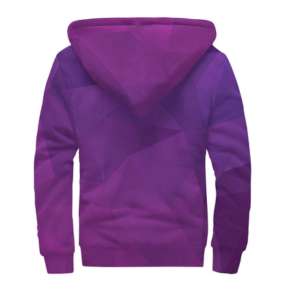 Violet Polygonal Geometric Print Sherpa Lined Zip Up Hoodie