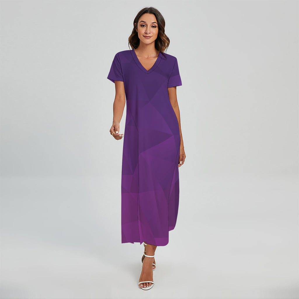 Violet Polygonal Geometric Print Short Sleeve Maxi Dress