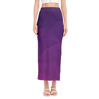 Violet Polygonal Geometric Print Side Slit Maxi Skirt