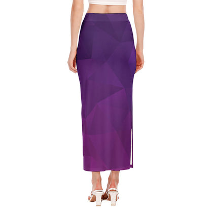 Violet Polygonal Geometric Print Side Slit Maxi Skirt