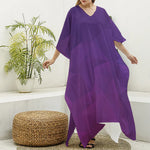 Violet Polygonal Geometric Print Silk V-Neck Kaftan Dress