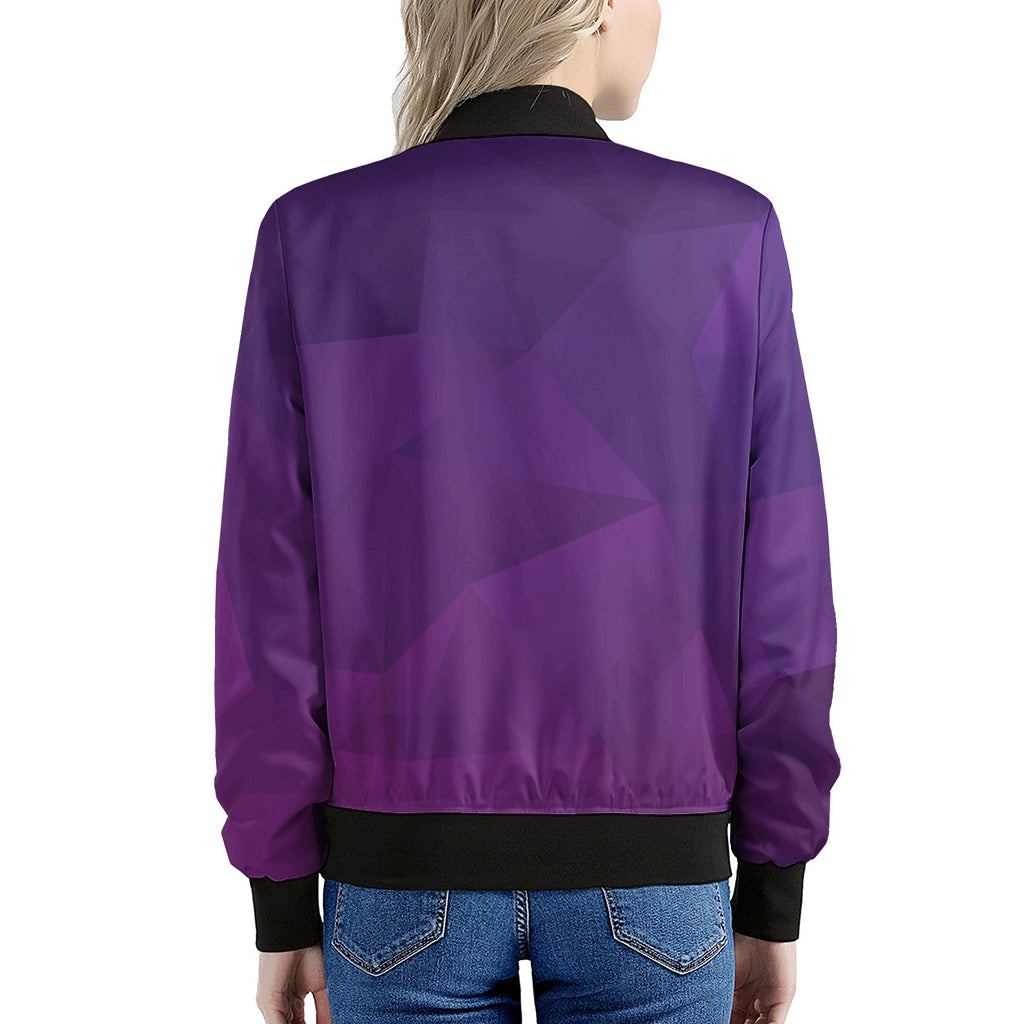 Violet Polygonal Geometric Print Women's Bomber Jacket