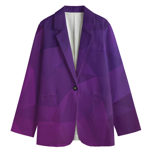 Violet Polygonal Geometric Print Women's Cotton Blazer