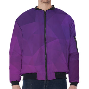 Violet Polygonal Geometric Print Zip Sleeve Bomber Jacket