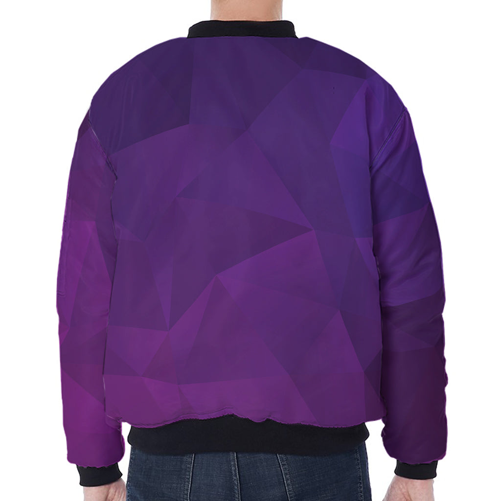 Violet Polygonal Geometric Print Zip Sleeve Bomber Jacket