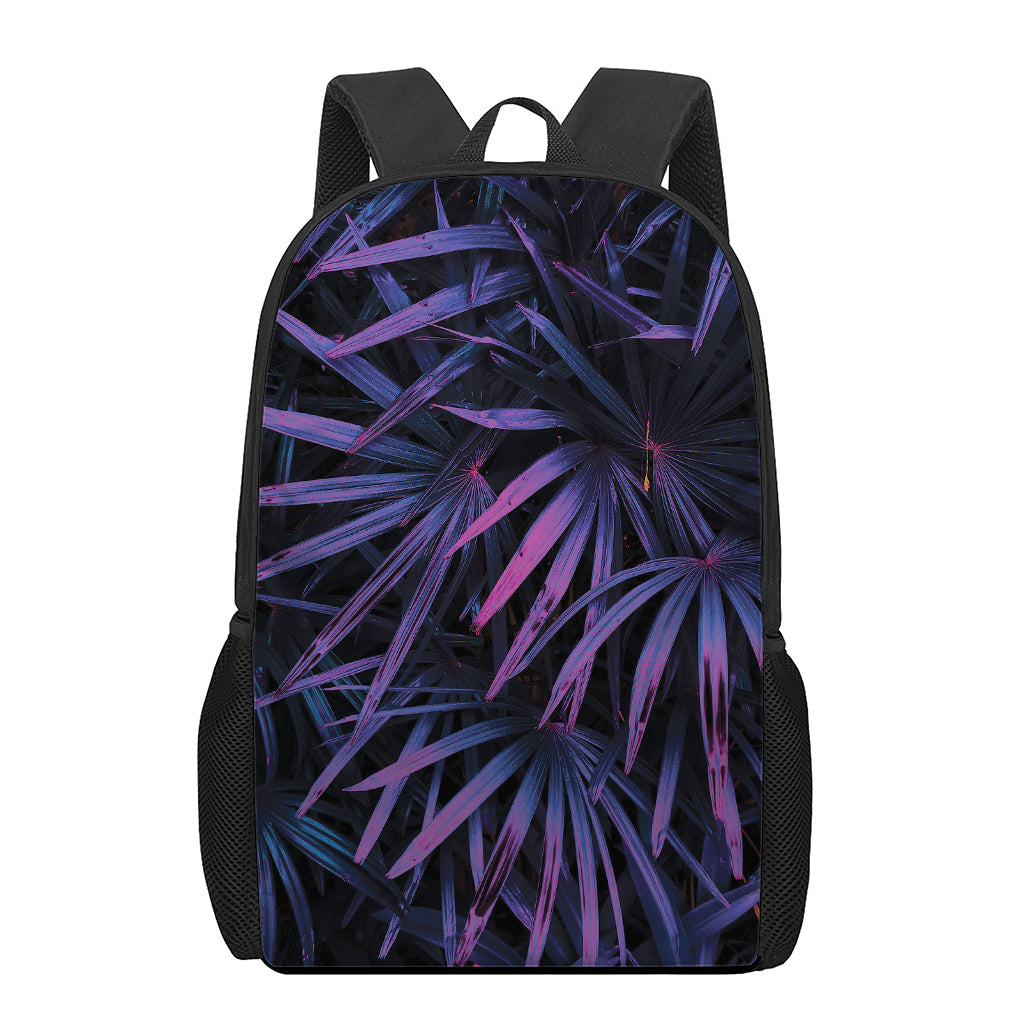 Violet Tropical Leaves Print 17 Inch Backpack
