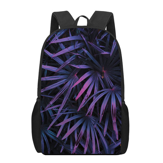 Violet Tropical Leaves Print 17 Inch Backpack