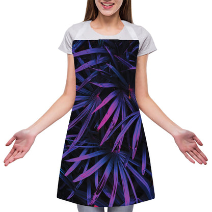 Violet Tropical Leaves Print Adjustable Apron