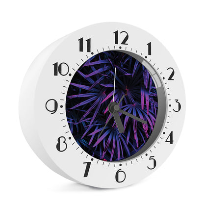 Violet Tropical Leaves Print Alarm Clock