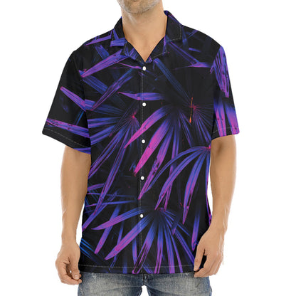 Violet Tropical Leaves Print Aloha Shirt