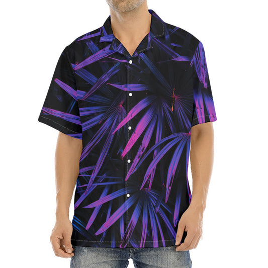 Violet Tropical Leaves Print Aloha Shirt