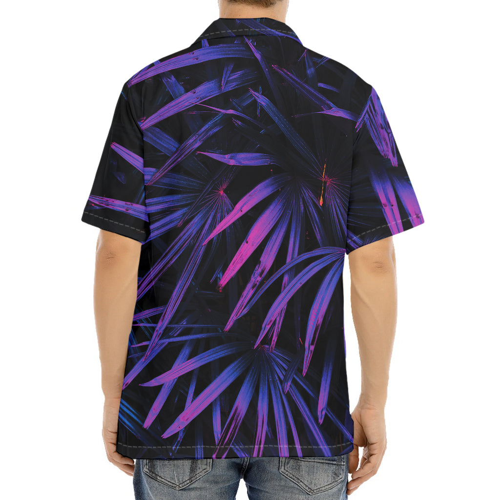 Violet Tropical Leaves Print Aloha Shirt
